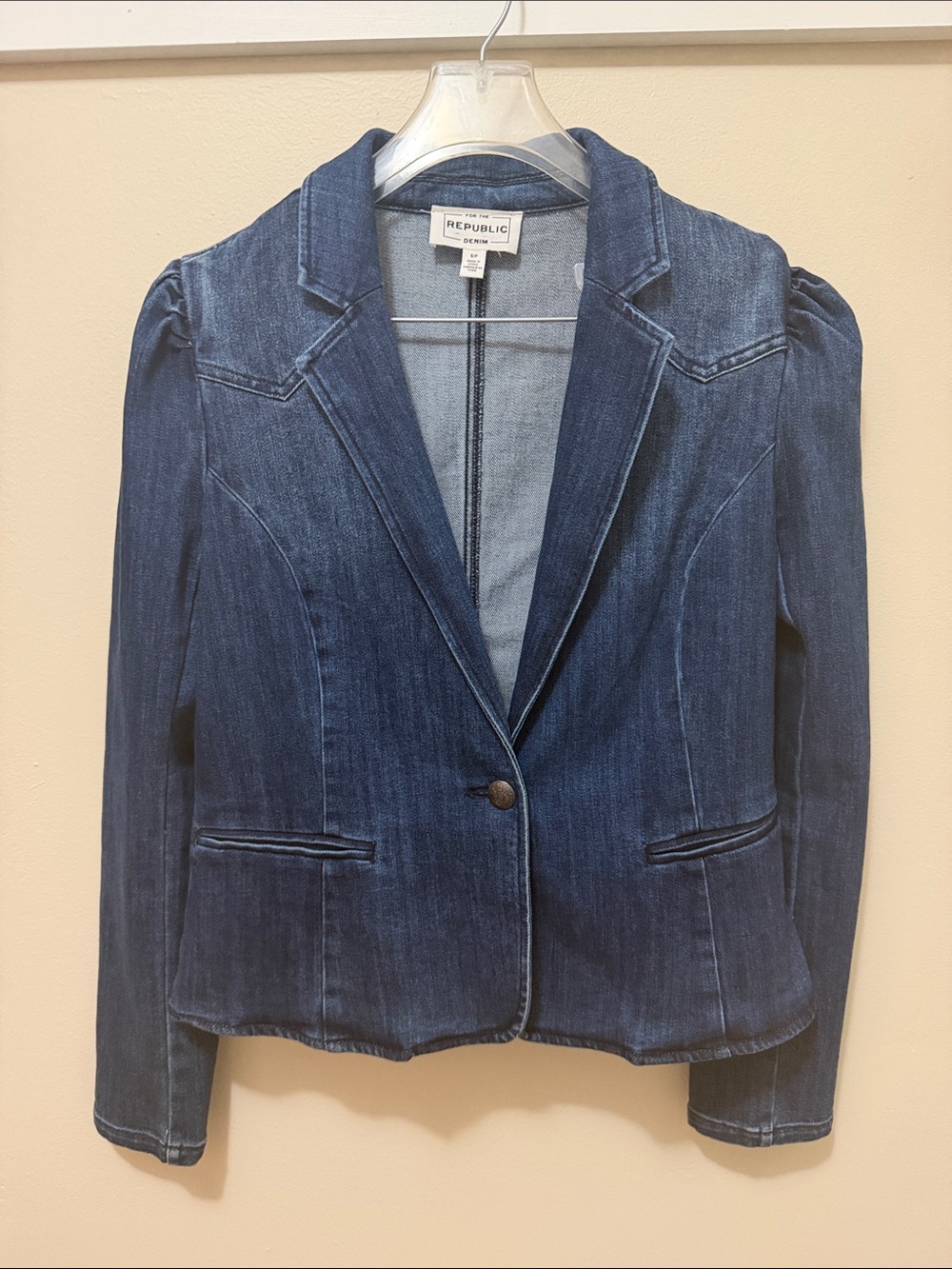 For The Republic Dark Blue Denim Blazer Jacket